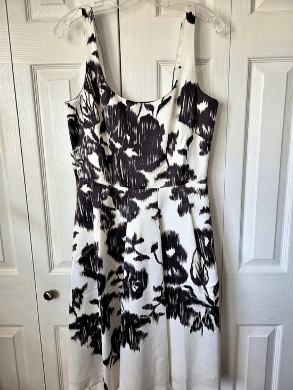 White House Black Market sleeveless square neck satin dress Abstract Midi